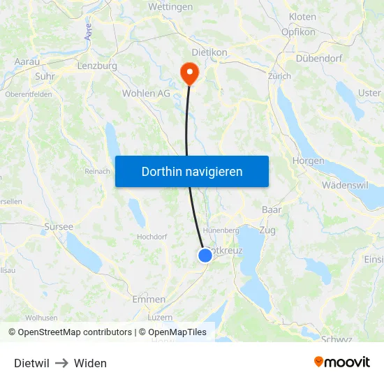 Dietwil to Widen map