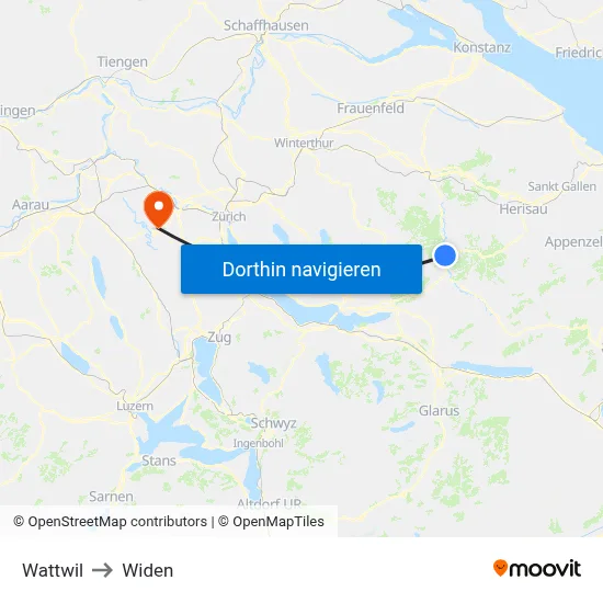 Wattwil to Widen map