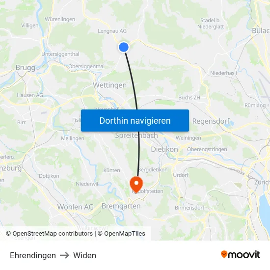 Ehrendingen to Widen map