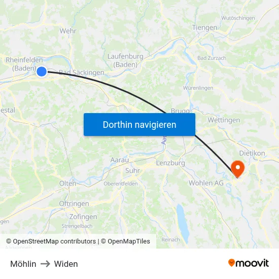 Möhlin to Widen map