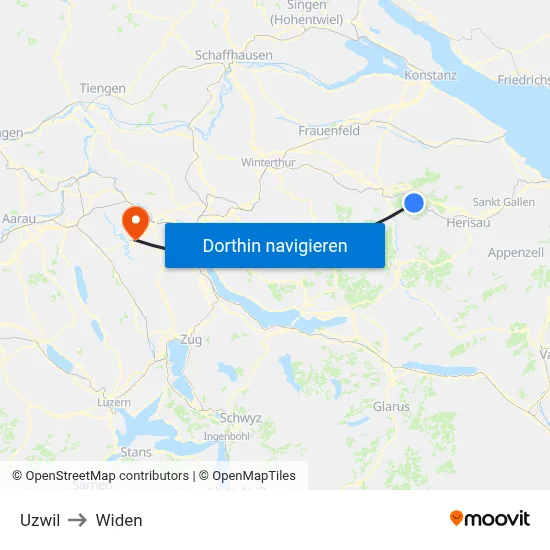 Uzwil to Widen map