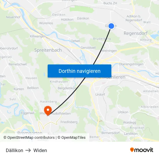 Dällikon to Widen map