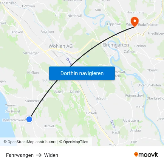 Fahrwangen to Widen map
