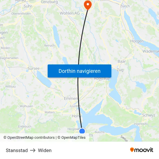 Stansstad to Widen map