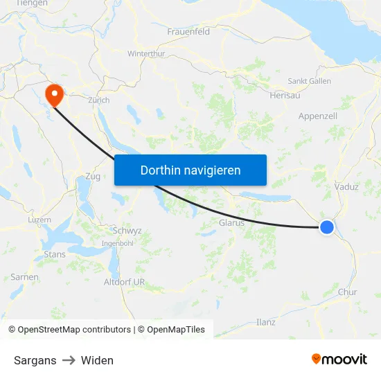 Sargans to Widen map