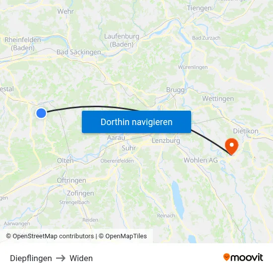 Diepflingen to Widen map