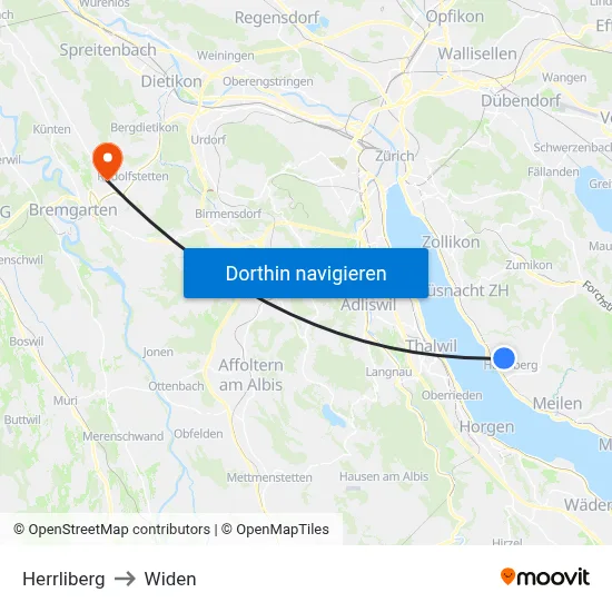 Herrliberg to Widen map
