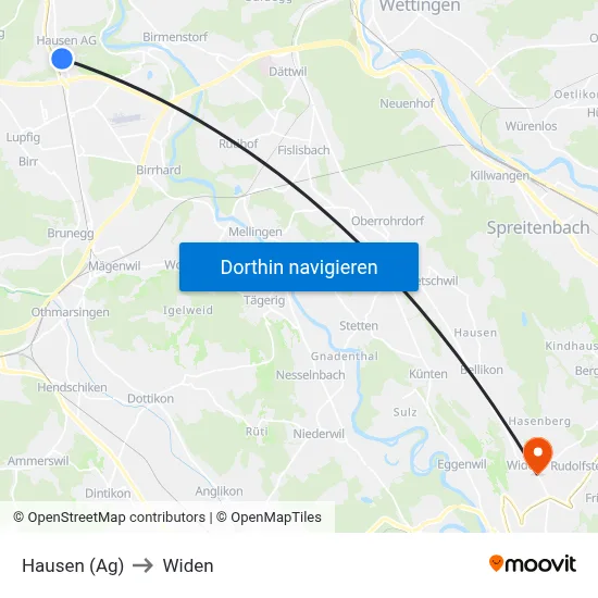 Hausen (Ag) to Widen map