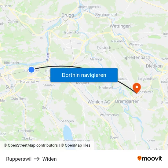Rupperswil to Widen map