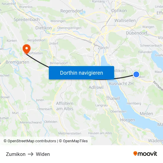 Zumikon to Widen map