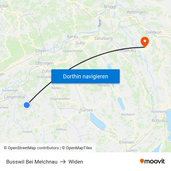 Busswil Bei Melchnau to Widen map