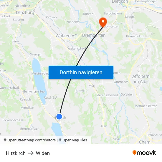 Hitzkirch to Widen map