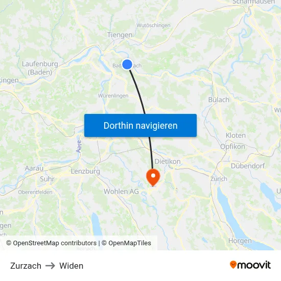 Zurzach to Widen map