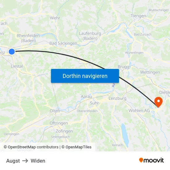 Augst to Widen map