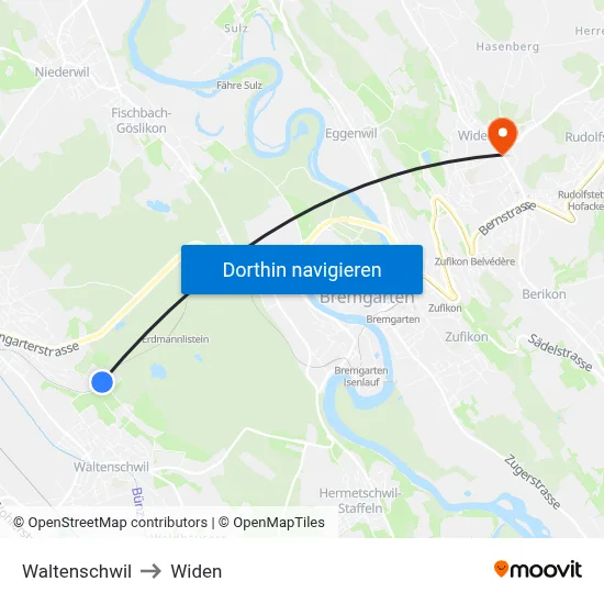 Waltenschwil to Widen map
