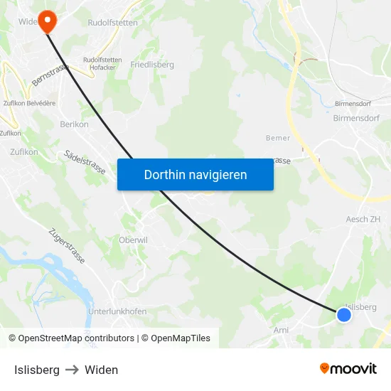 Islisberg to Widen map