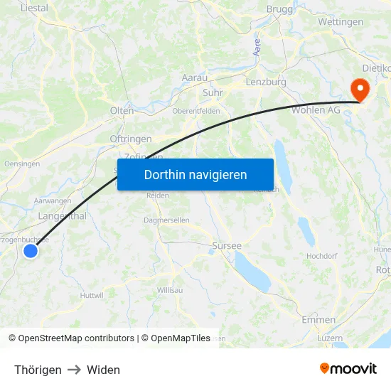 Thörigen to Widen map