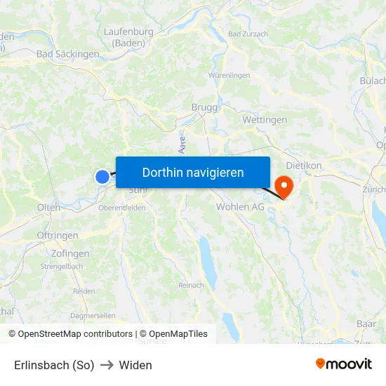 Erlinsbach (So) to Widen map