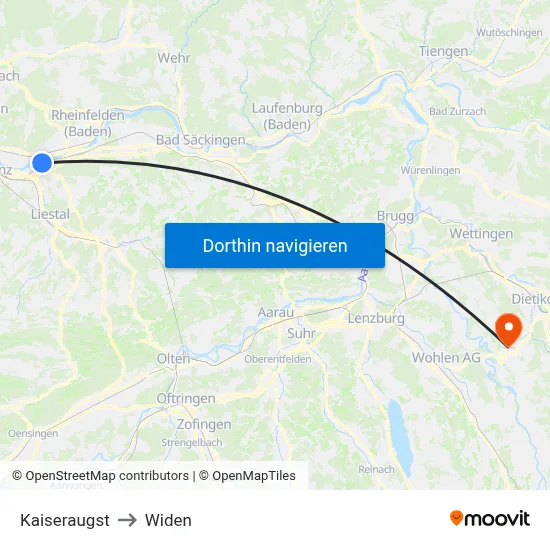 Kaiseraugst to Widen map