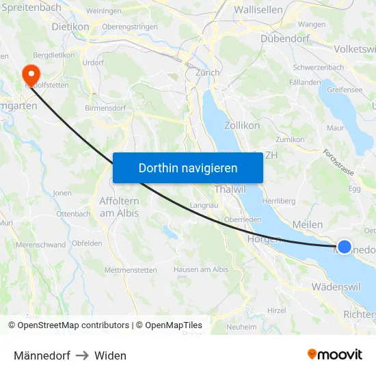 Männedorf to Widen map