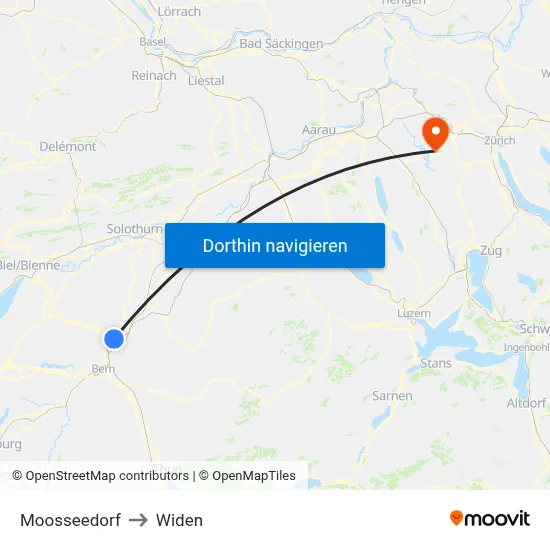 Moosseedorf to Widen map