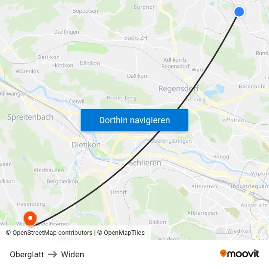 Oberglatt to Widen map