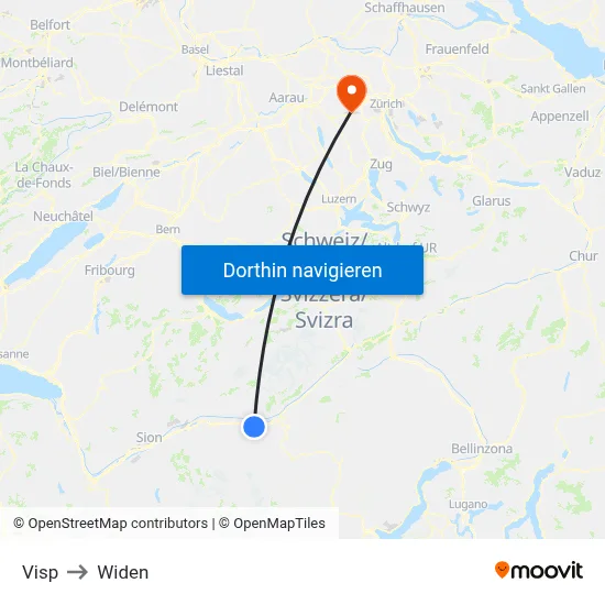 Visp to Widen map