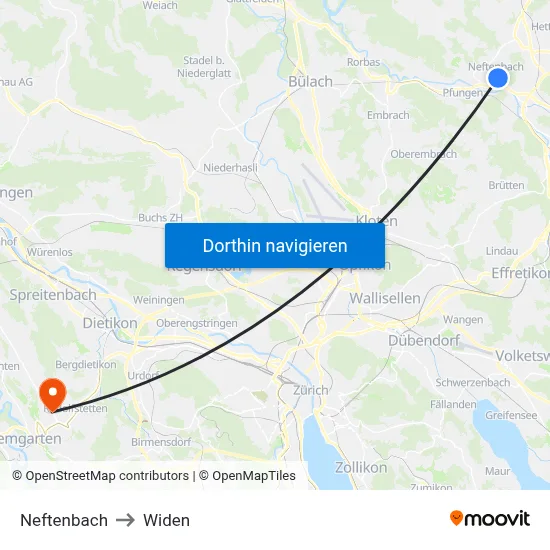 Neftenbach to Widen map