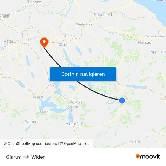 Glarus to Widen map