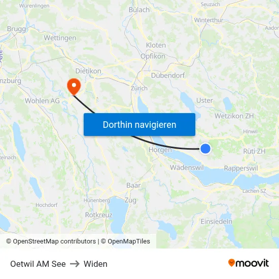 Oetwil AM See to Widen map