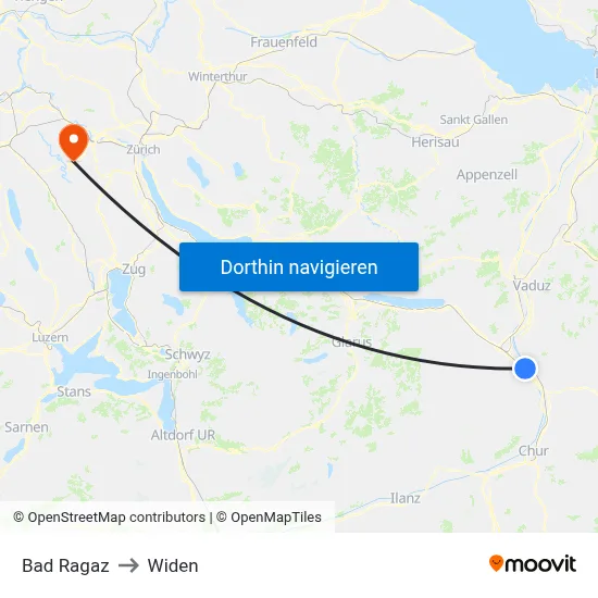 Bad Ragaz to Widen map