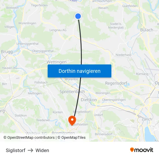 Siglistorf to Widen map
