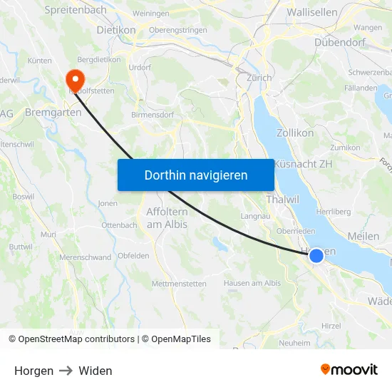 Horgen to Widen map