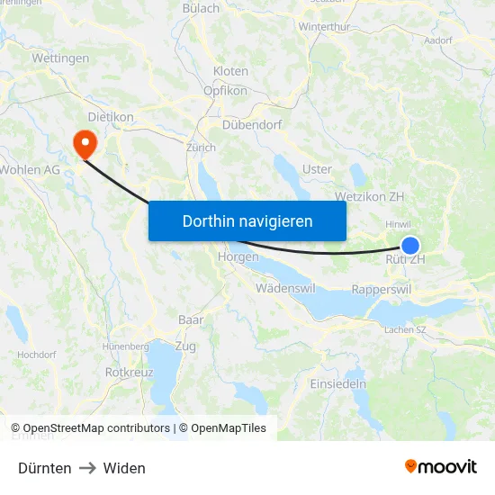 Dürnten to Widen map