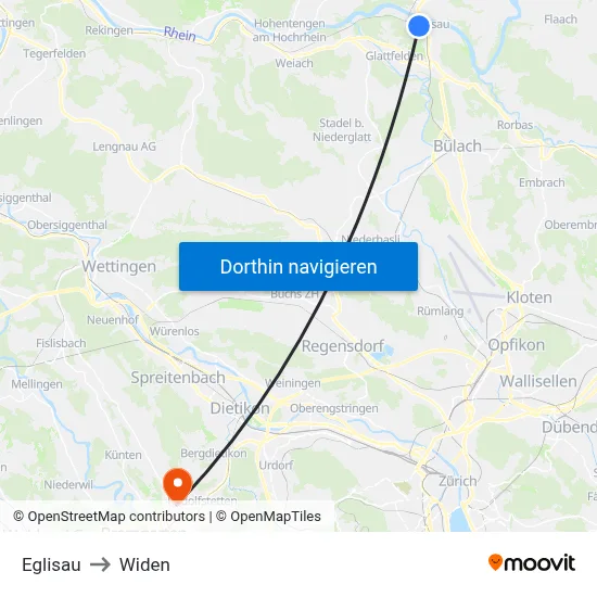 Eglisau to Widen map