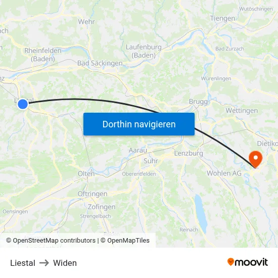 Liestal to Widen map