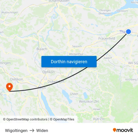 Wigoltingen to Widen map