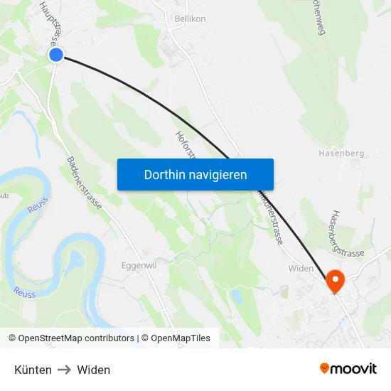 Künten to Widen map