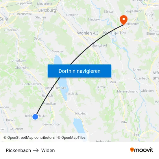 Rickenbach to Widen map