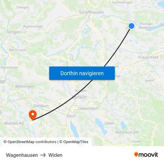 Wagenhausen to Widen map