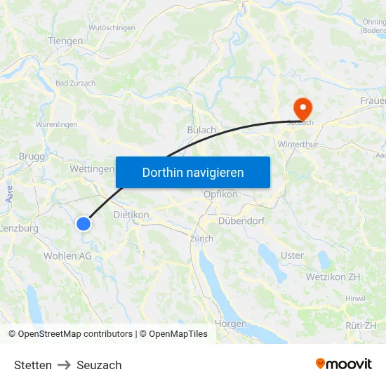 Stetten to Seuzach map