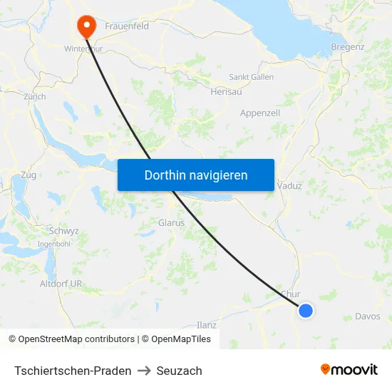 Tschiertschen-Praden to Seuzach map