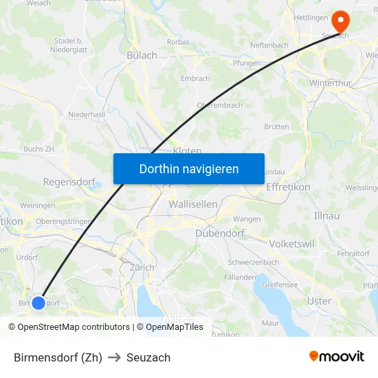 Birmensdorf (Zh) to Seuzach map