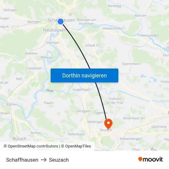 Schaffhausen to Seuzach map