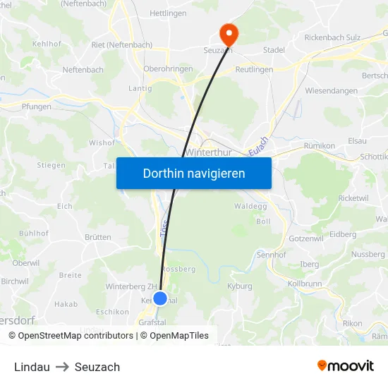 Lindau to Seuzach map