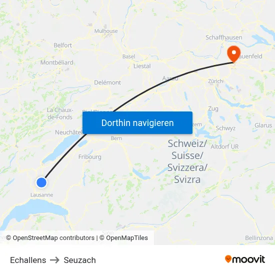 Echallens to Seuzach map