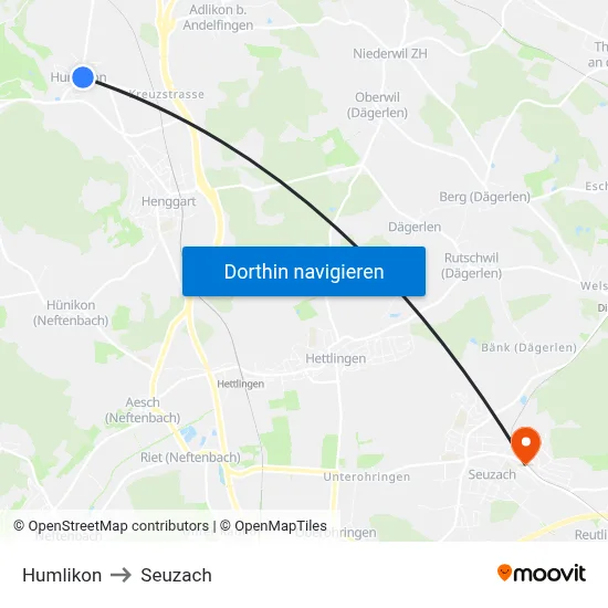 Humlikon to Seuzach map