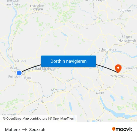 Muttenz to Seuzach map