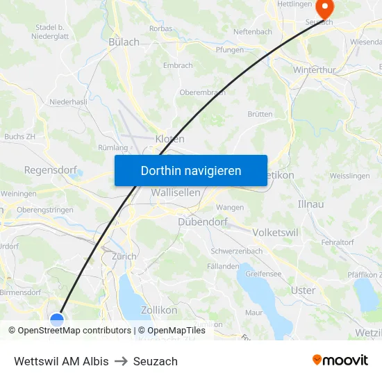 Wettswil AM Albis to Seuzach map