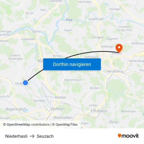 Niederhasli to Seuzach map